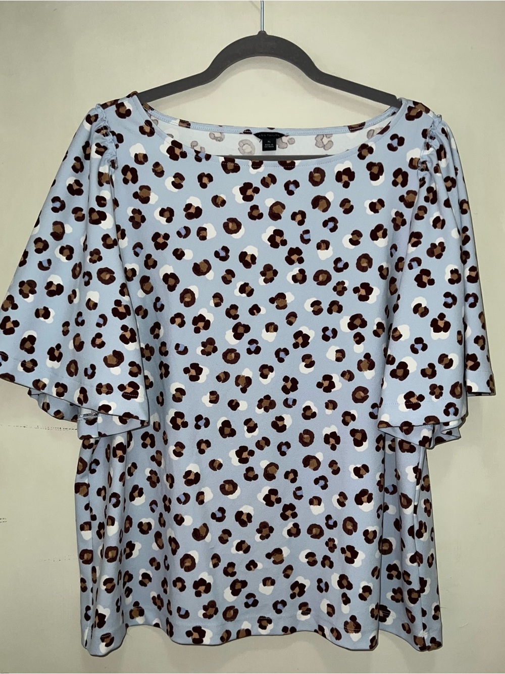 Light Blue Leopard Print Flutter Sleeve Top - Ann Taylor